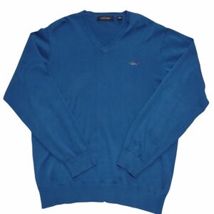 Greg Norman Blue Knit Sweater 100% Cotton V Neck  XL